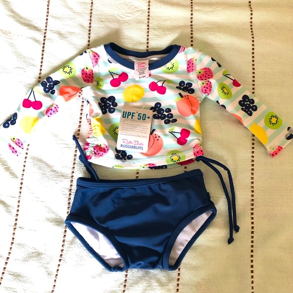 RuffleButts Baby Girls Fruit Fiesta Cropped Long Sleeve Rash Guard Bikini 6-12m - Picture 4 of 7